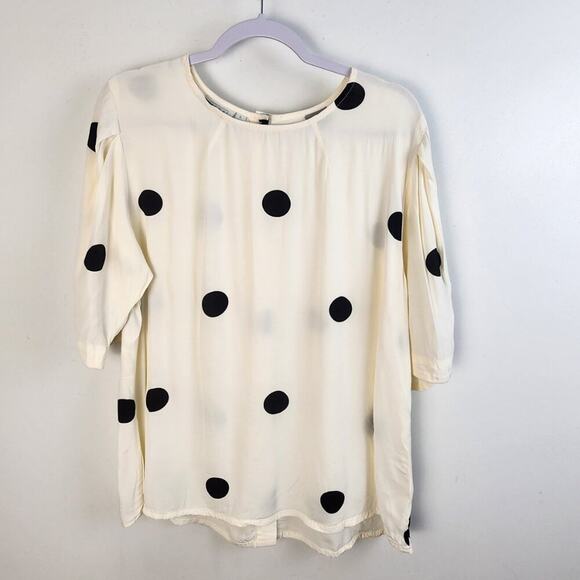 Masai Copenhagen White Black Polka Dot Blouse Size Large Button At Back MCM Mod - Picture 3 of 6